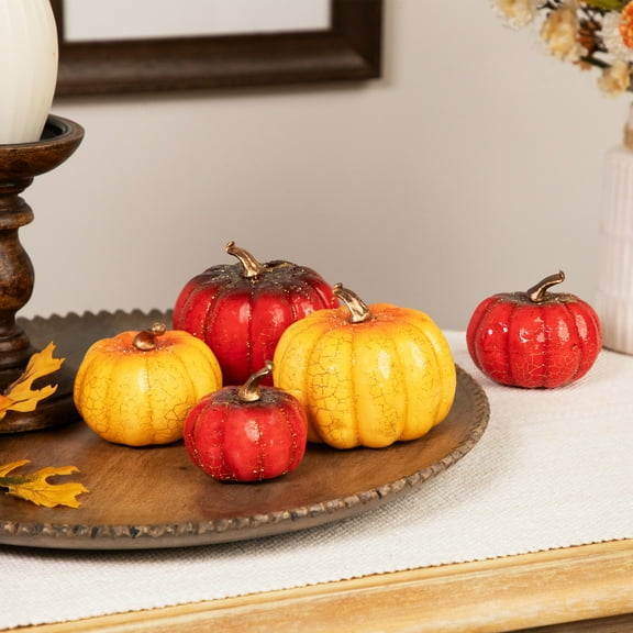 Northlight Crackled Glittered Mini Fall Harvest Pumpkins - 4" - Set of 5