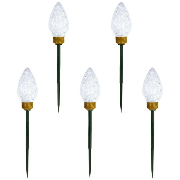 Northlight Set of 5 Lighted LED Jumbo C9 Bulb Lights Christmas Pathway Marker Lawn Stakes Clear