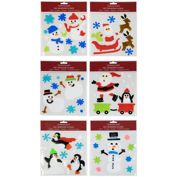 Northlight Set of 6 Double Sided Christmas Gel Window Clings