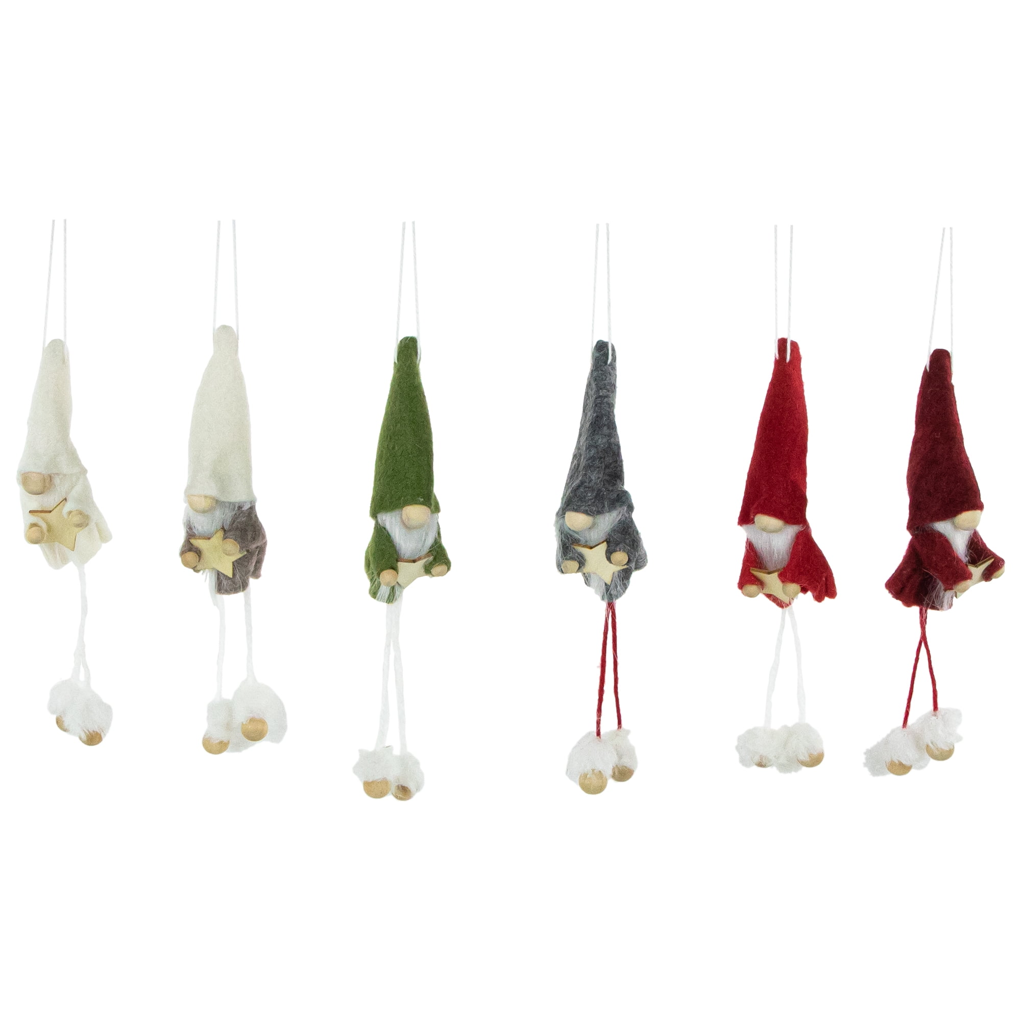 Northlight Set of 6 Gnomes with Stars Plush Christmas Ornaments 5"