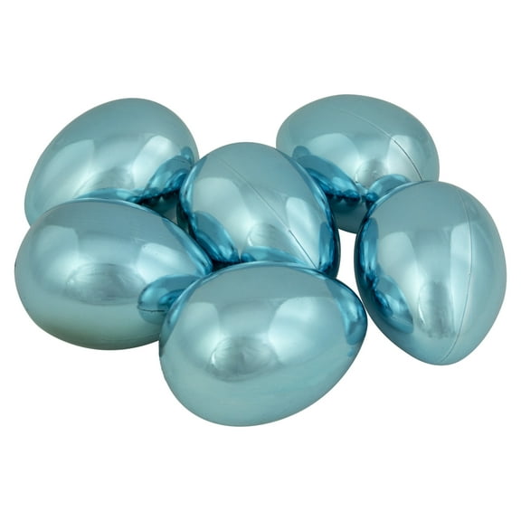 Northlight Set of 6 Metallic Blue Medium Size Easter Egg Decorations 3.5"