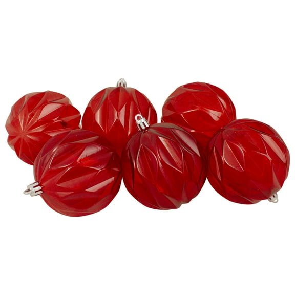 Northlight Set of 6 Transparent Red Rhombus Cut Shatterproof Christmas Ball Ornaments 3"