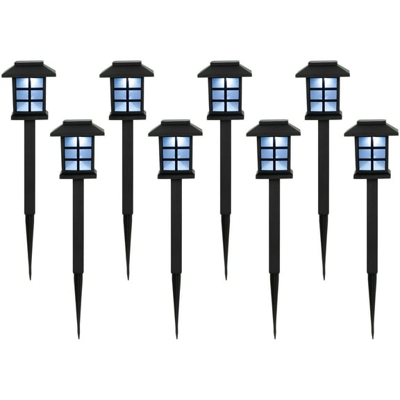 Northlight Set of 8 Black Lantern Style Solar Powered LED Pathway Markers, 14.25"