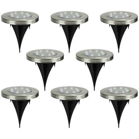 Northlight Set of 8 Stainless Steel Round Solar Powered LED Pathway Markers, 5"