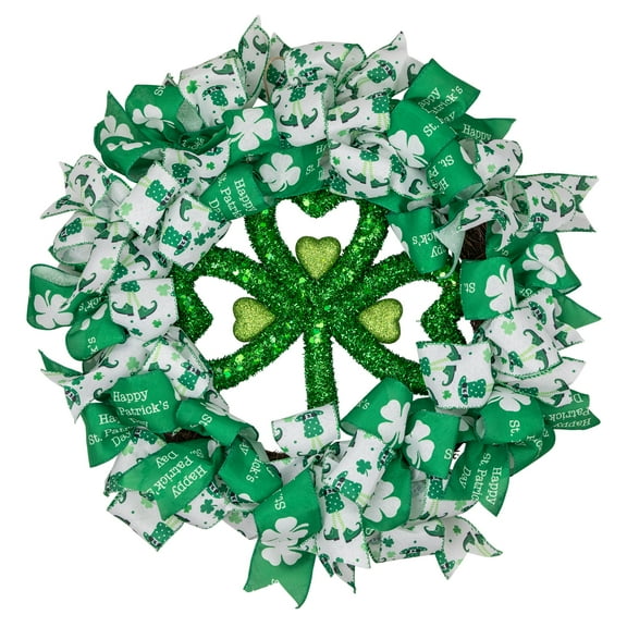 Northlight Shamrocks and Ribbons St. Patrick's Day Wreath, 24-Inch, Unlit