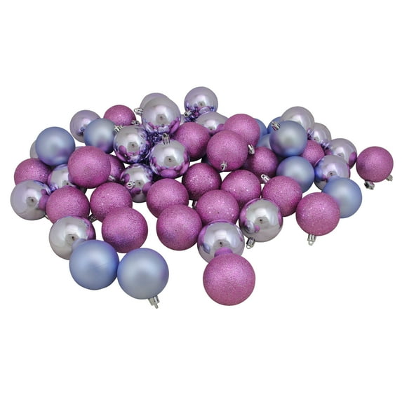 Northlight Shatterproof 4-Finish Christmas Ball Ornaments - 2.5" (60mm) - Pink, Purple and Silver -