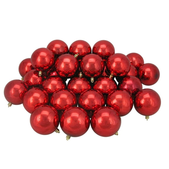 Northlight Shatterproof Shiny Christmas Ball Ornaments - Hot Red - 3.25" (80mm) - 32ct