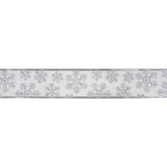 Northlight Sheer Silver Snowflake Christmas Wired Craft Ribbon 2.5" x 10 Yards