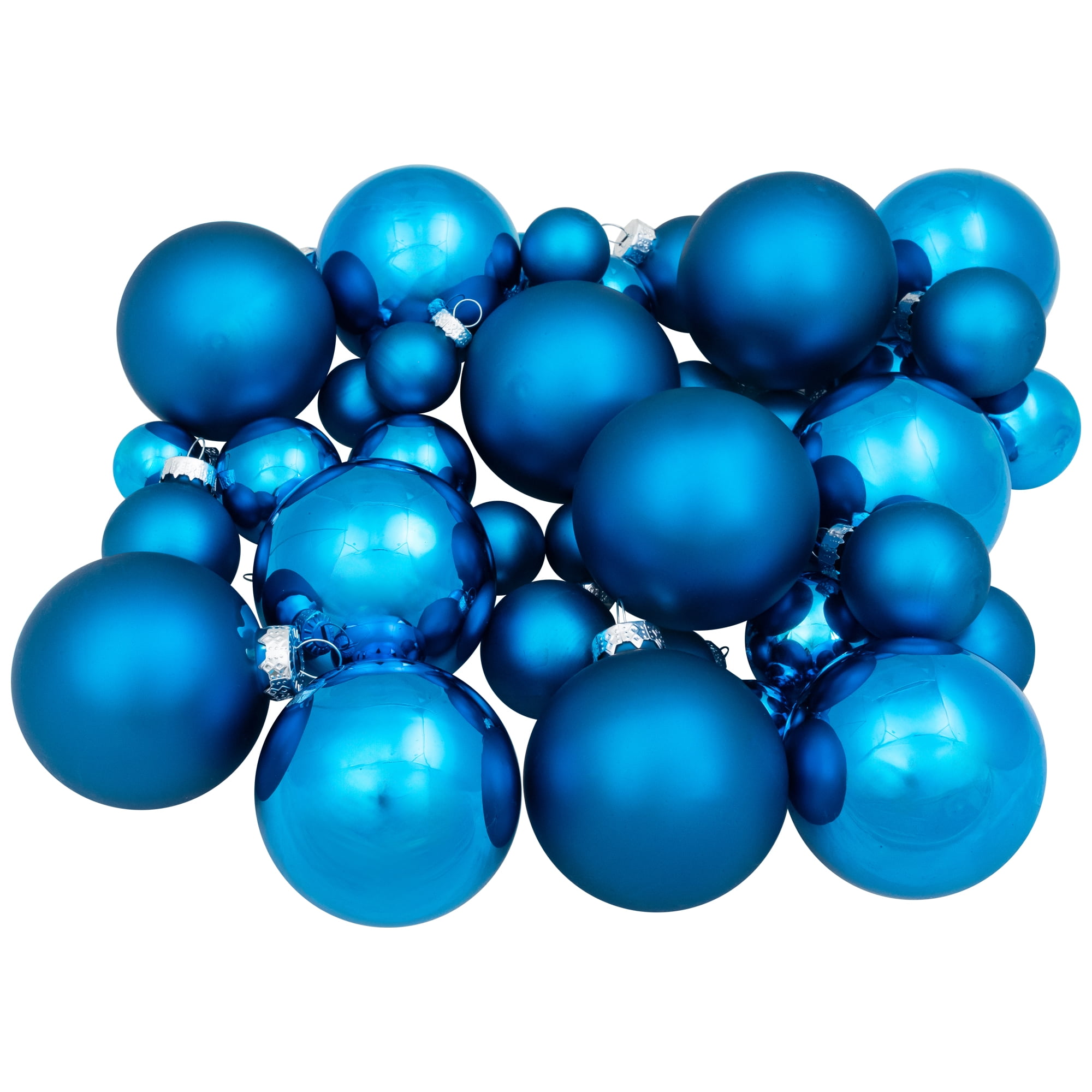 40-Piece Blue Matte and Shiny Glass Christmas Ball Ornament Set