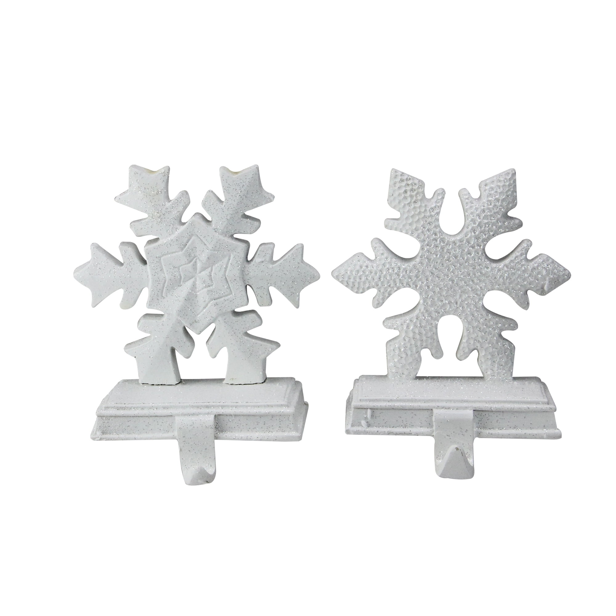 White Glitter Snowflake Polyresin Stocking Holders, Set of 2