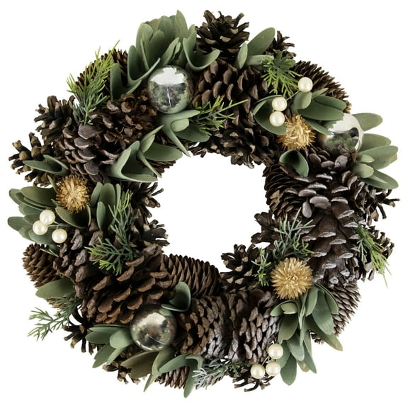 Northlight Pinecones, Thistle and Wood Shaving Leaf Small Artificial Christmas Wreath - 13.5" -