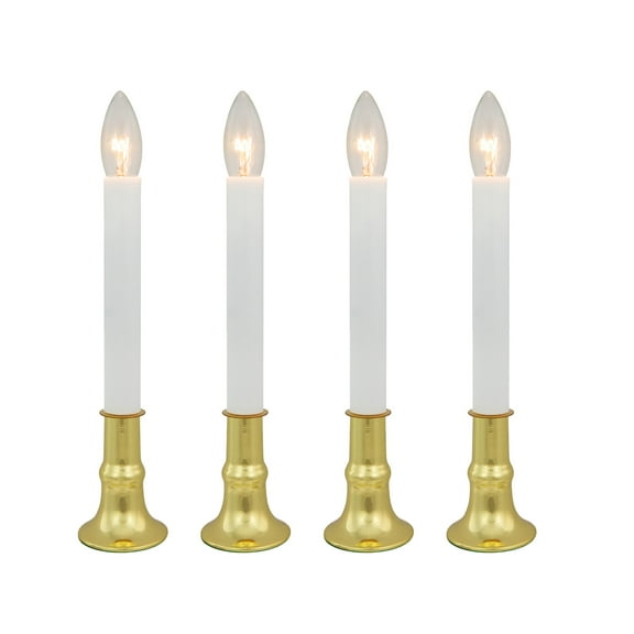 Northlight Single Light Window Candle with Timer - 9" - White and Gold - Set of 4