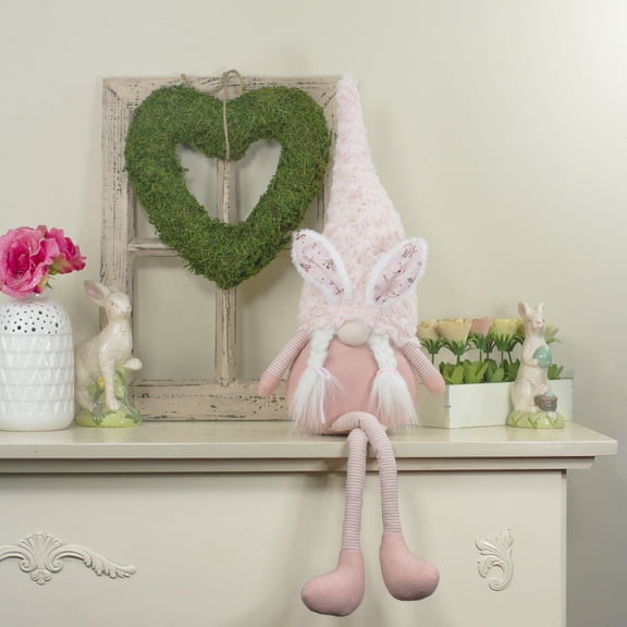 Northlight Sitting Easter Gnome with Bunny Ears and Dangling Legs - 32" - White and Pink