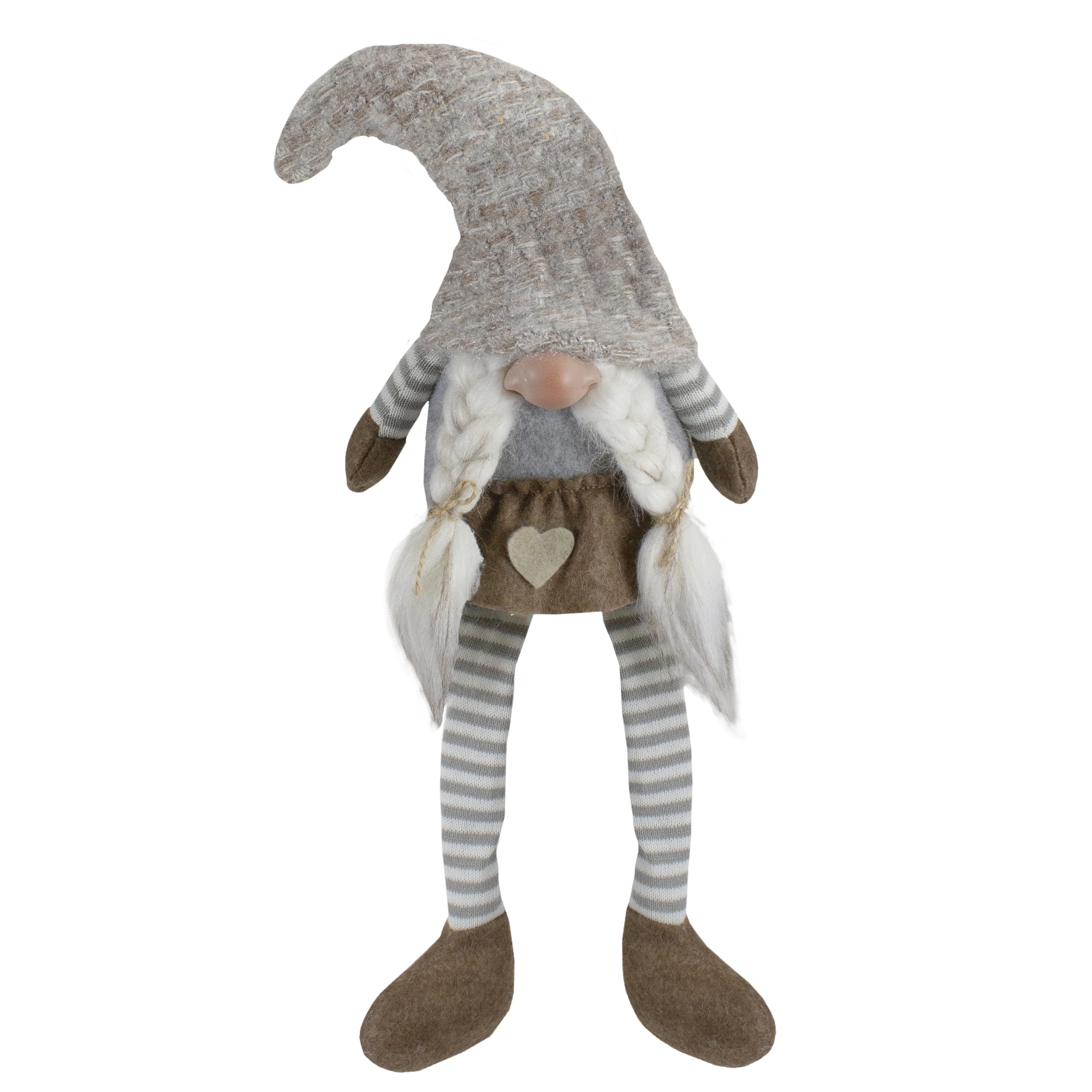 Northlight Sitting Girl with Braids Christmas Gnome Figure - 7.5" - Gray and Beige