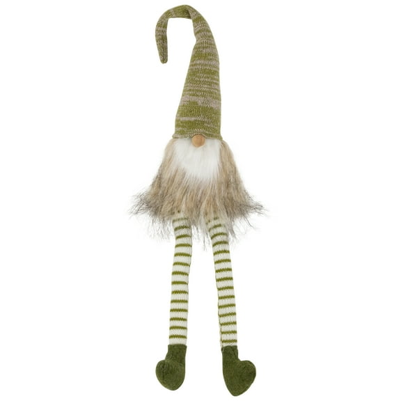 Northlight Sitting Gnome with Knitted Hat and Dangling Legs Christmas Figure - 29" - Green