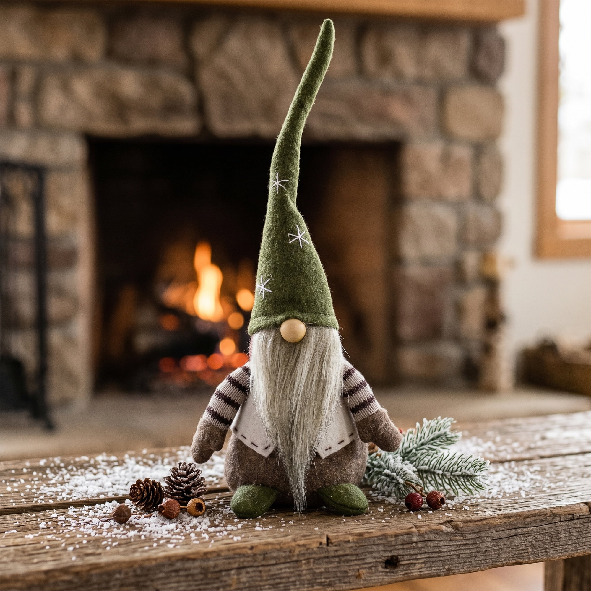 Northlight Sitting Gnome with Pointy Snowflake Hat Christmas Figure - 12" - Green and Brown