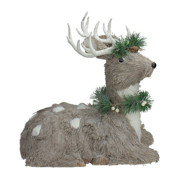 Northlight Sitting Sisal Reindeer with Wreath Christmas Figure - 14" - Gray