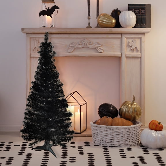 Northlight Slim Tinsel Artificial Halloween Tree - 4' - Black - Unlit