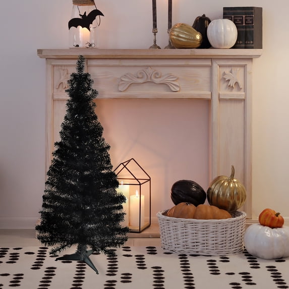 Northlight Slim Tinsel Artificial Halloween Tree - 4' - Black - Unlit