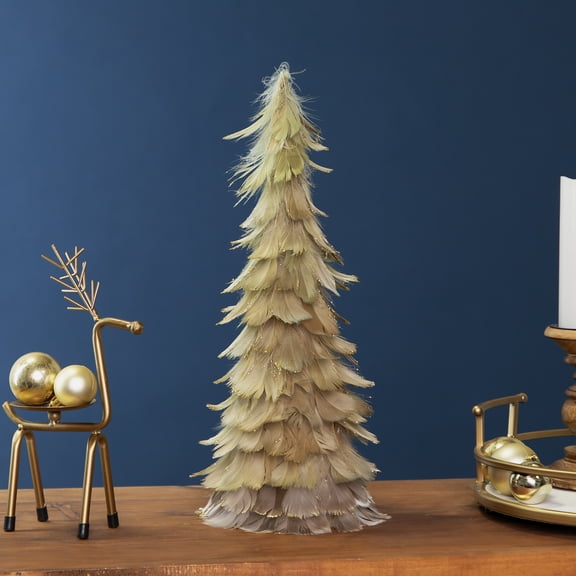 Northlight Layered Feathered Christmas Cone Tree - 16" - Moss Green and Brown