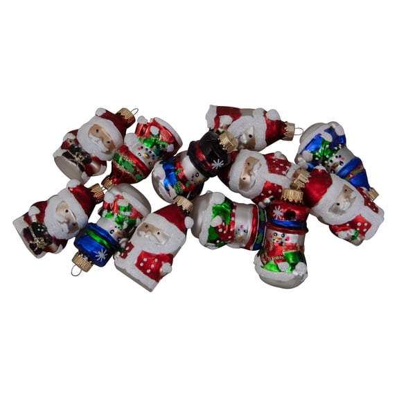 Snowmen and Santa Claus Figurine Glass Christmas Ornaments - 2.5" - Red - 12ct