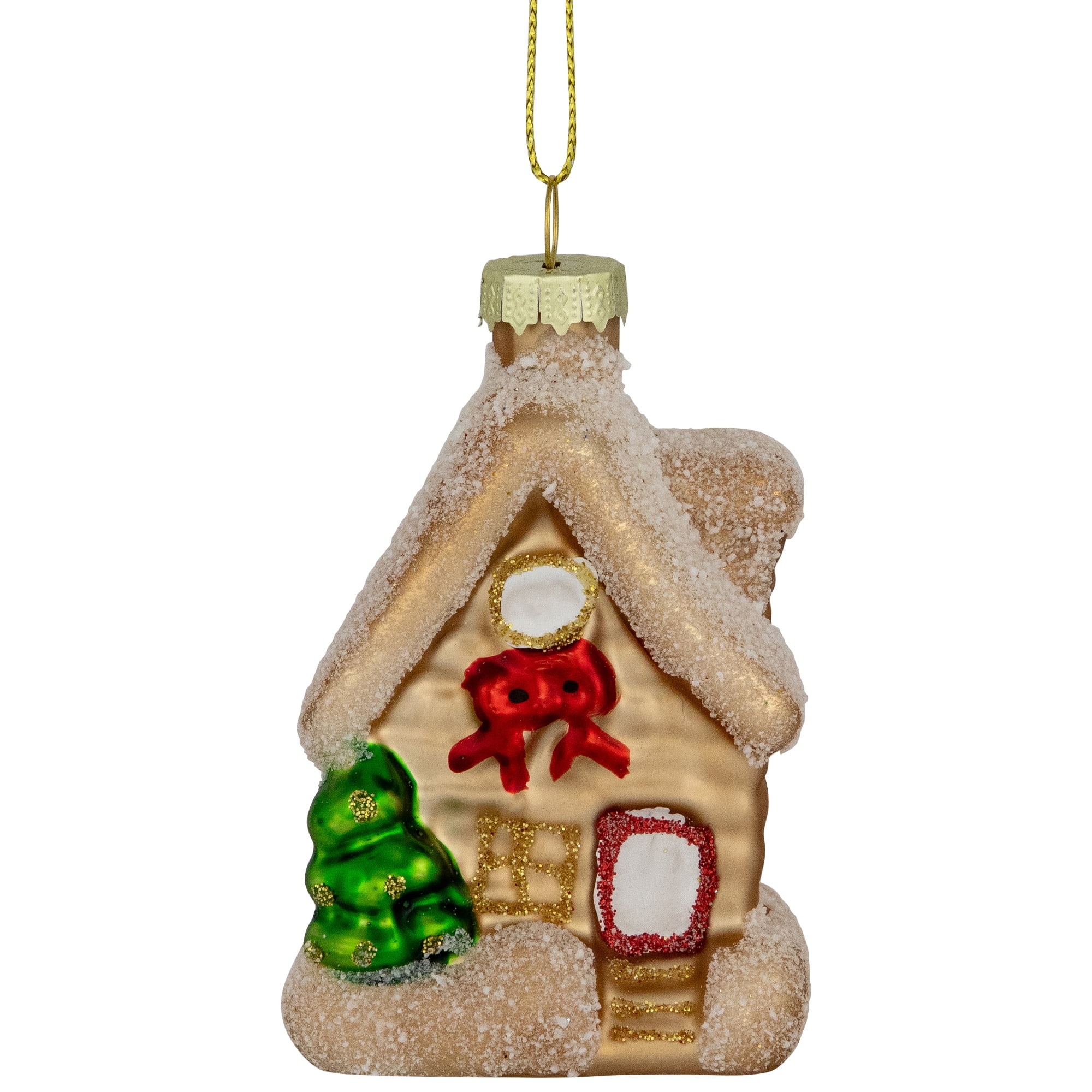 Northlight Snowy Country Cabin Glass Christmas Hanging Ornament - 3.25" - Gold Finish
