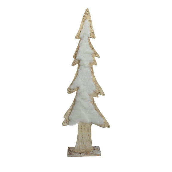 Northlight Snowy Wooden Tree Christmas Decoration - 14.5" - Beige and White