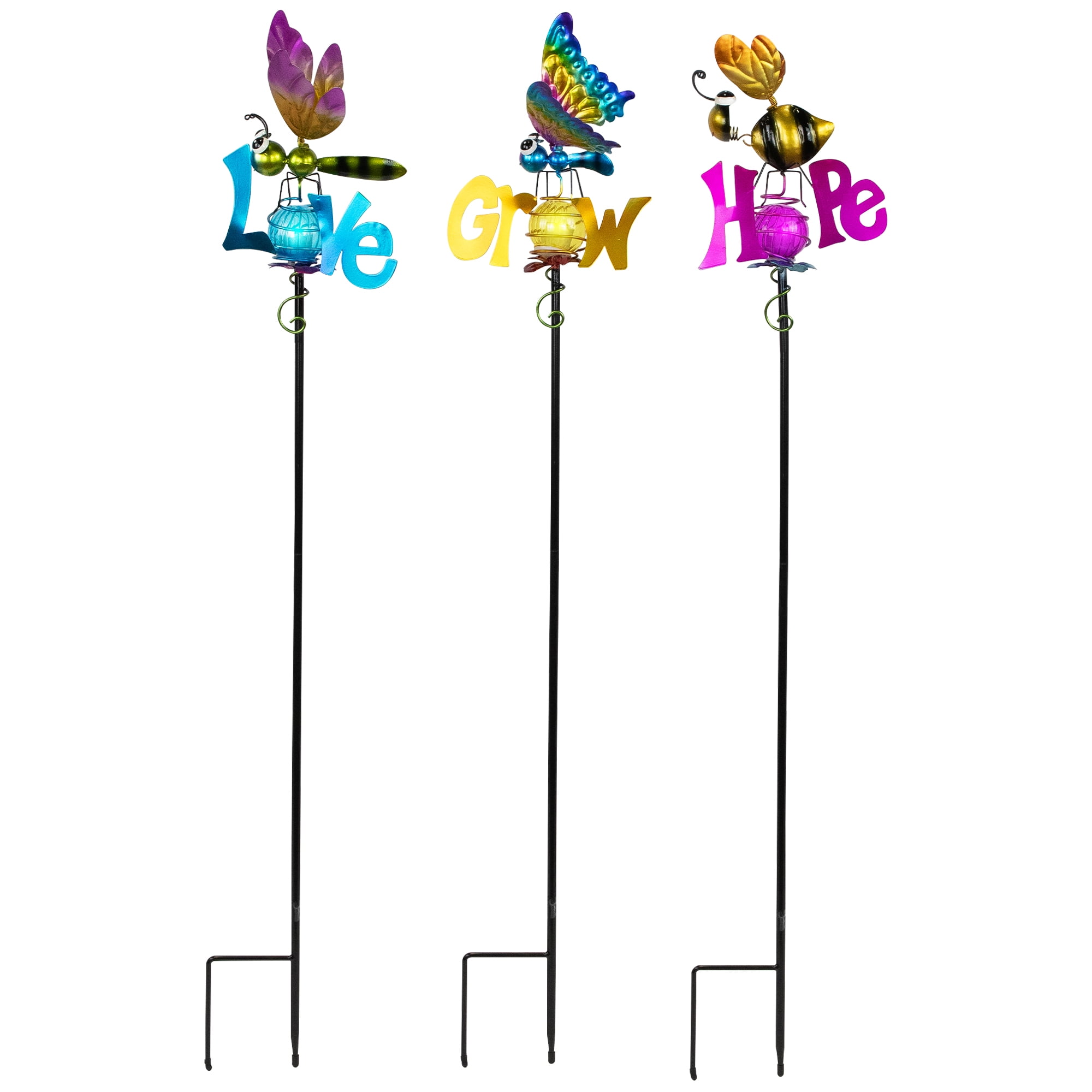 Northlight Solar Lighted Grow, Love and Hope Outdoor Garden Stakes - 35" - Set of 3