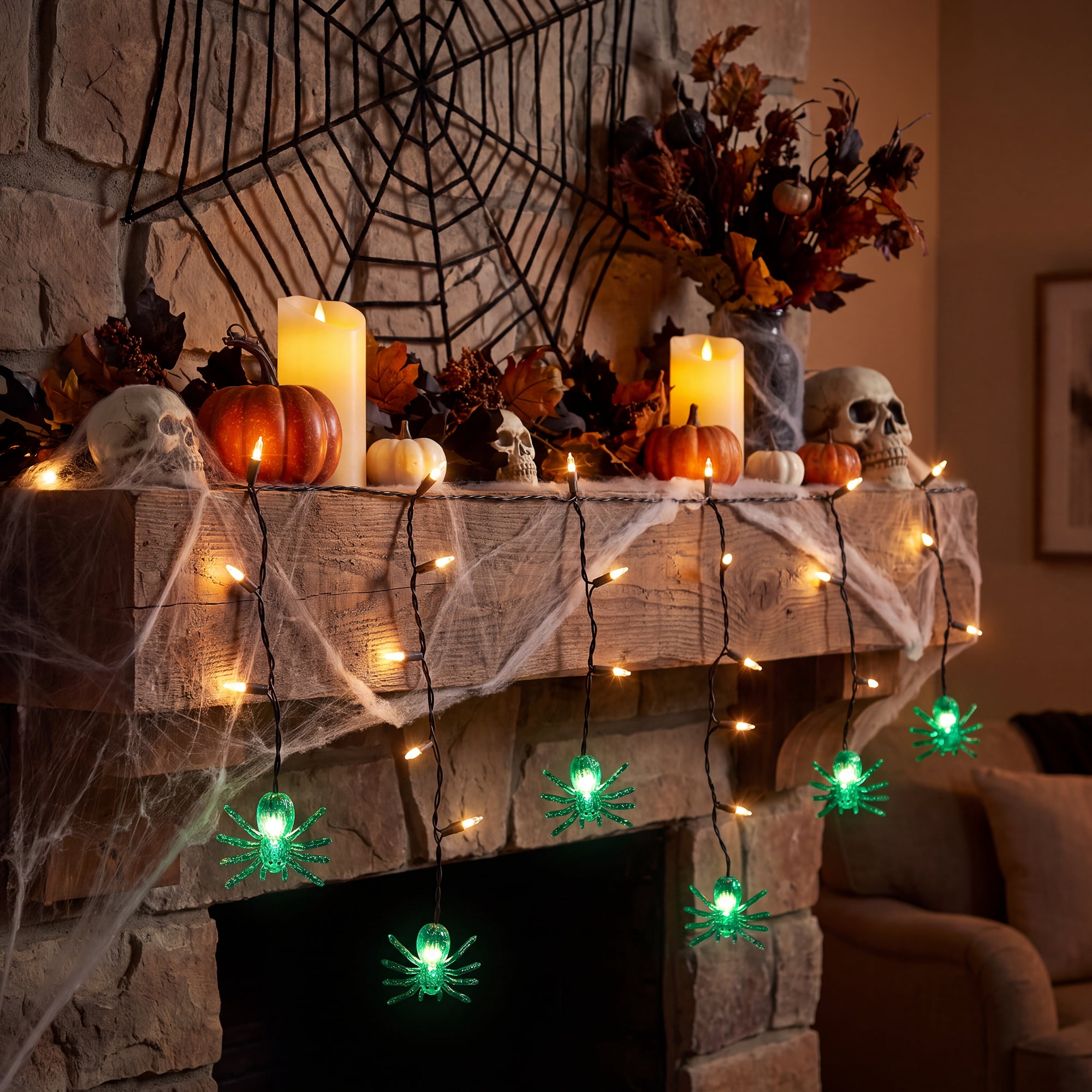 Northlight Spider Halloween Icicle Lights - Green - 3' Black Wire - 35ct
