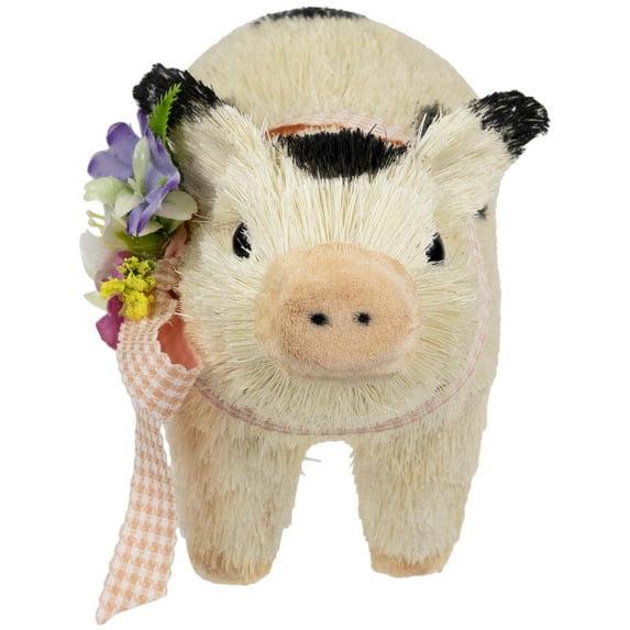 Northlight Spotted Piglet with Bow and Flowers Spring Figurine - 9"