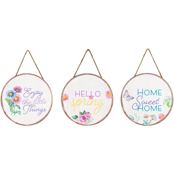Northlight Springtime Floral Hanging Wall Signs - 9.75" - Set of 3