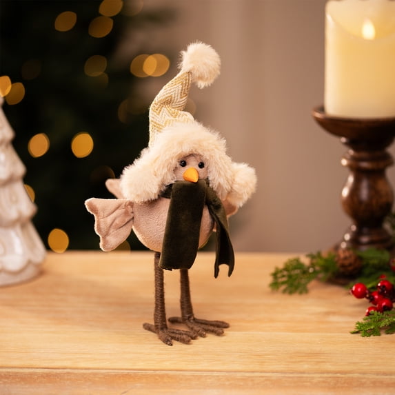 Northlight Standing Bird in Winter Apparel Christmas Figure - 9" - Beige and Green