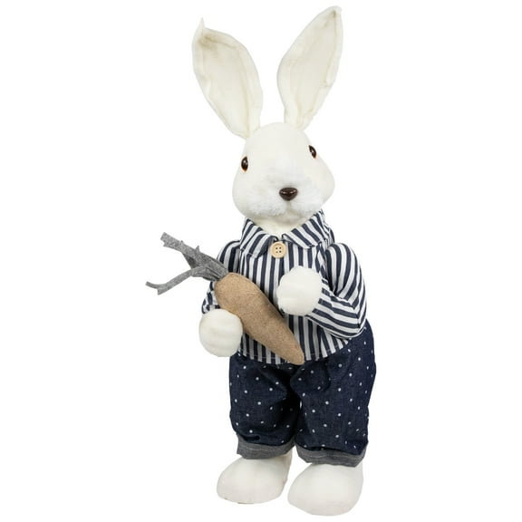 Northlight Standing Boy Bunny with Carrot Easter Figure Decoration - 19" - Navy Blue