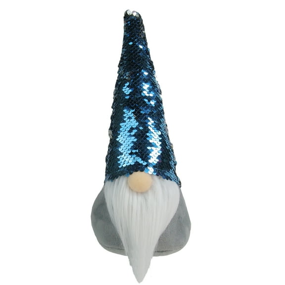 Northlight Standing Christmas Gnome Decoration with Flip Sequin Hat - 13.5" - Gray and Blue