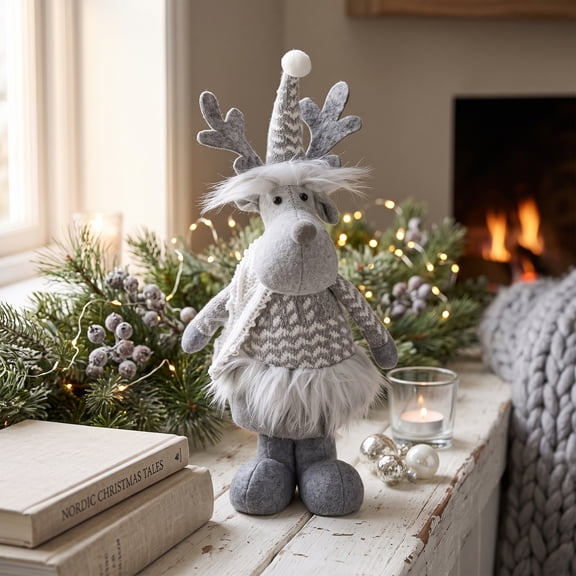 Northlight Standing Moose with Faux Fur Christmas Figure - 12" - Gray and White