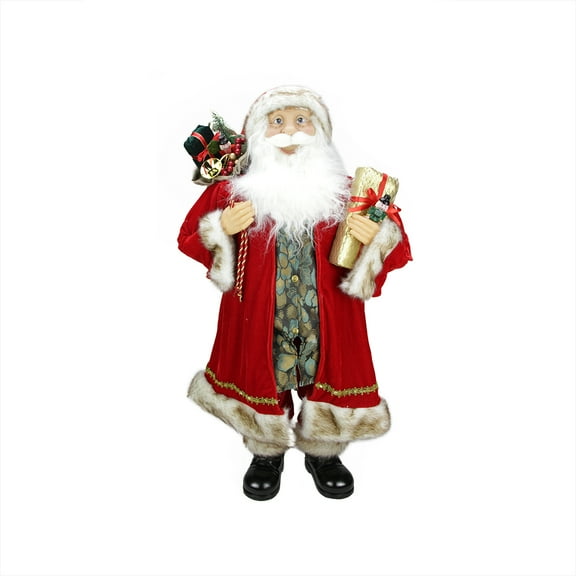 Northlight Standing Santa Claus with Floral Print Vest Christmas Figurine - 36"