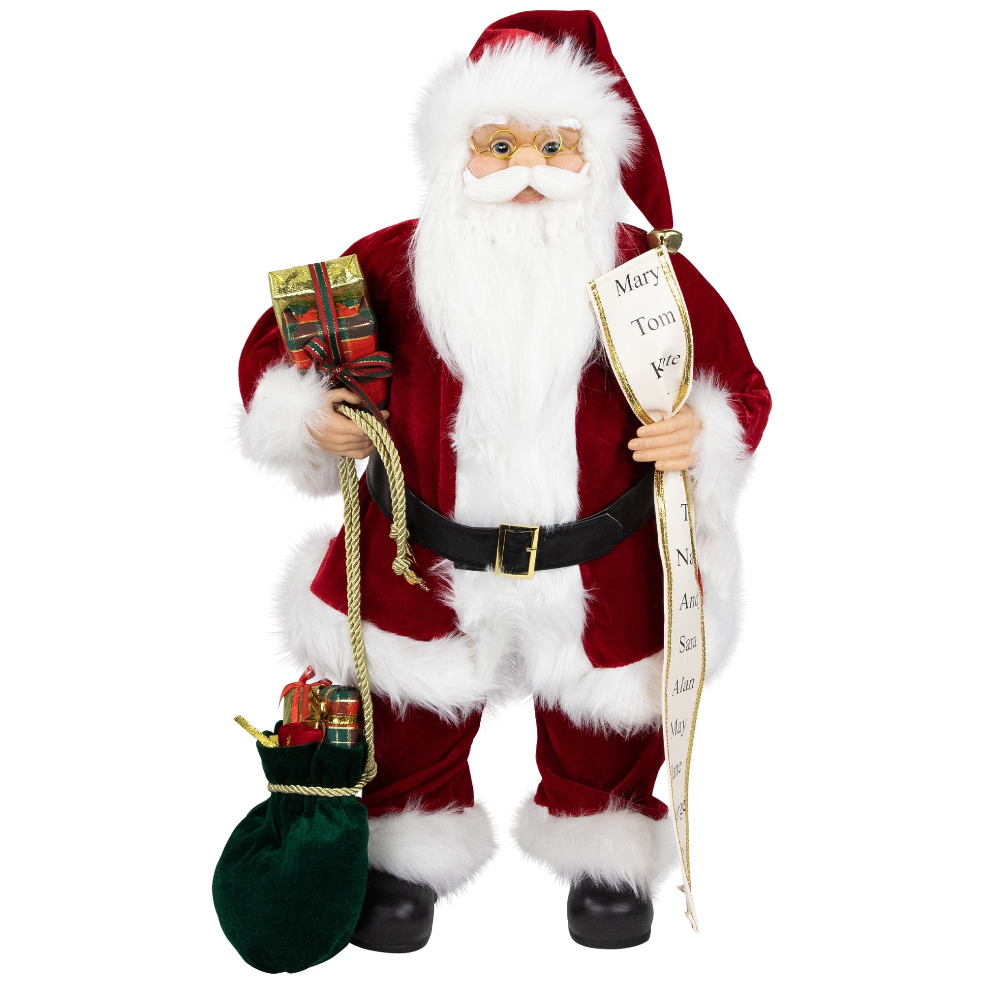 24" Red and White Standing Santa Claus Christmas Figurine with Gift Bag