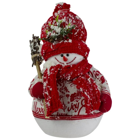 Northlight Standing Snowman Christmas Figure with Broom - 12.25" - Red and White