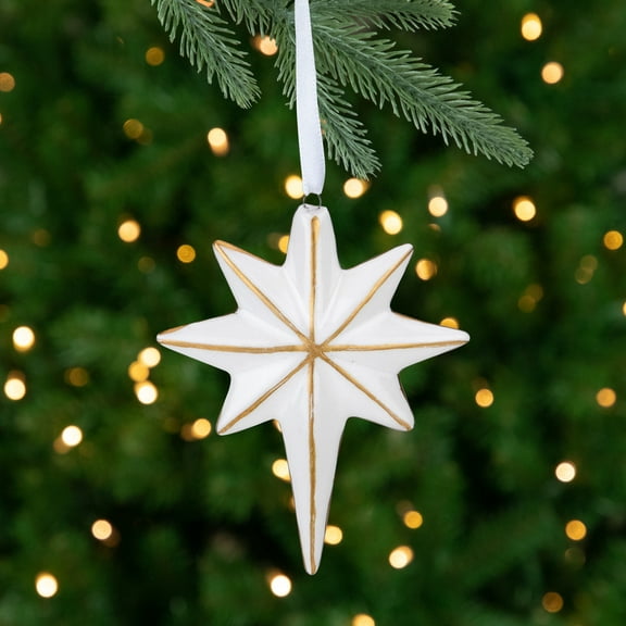 Northlight Star Hanging Christmas Ornament - 4" - White and Gold