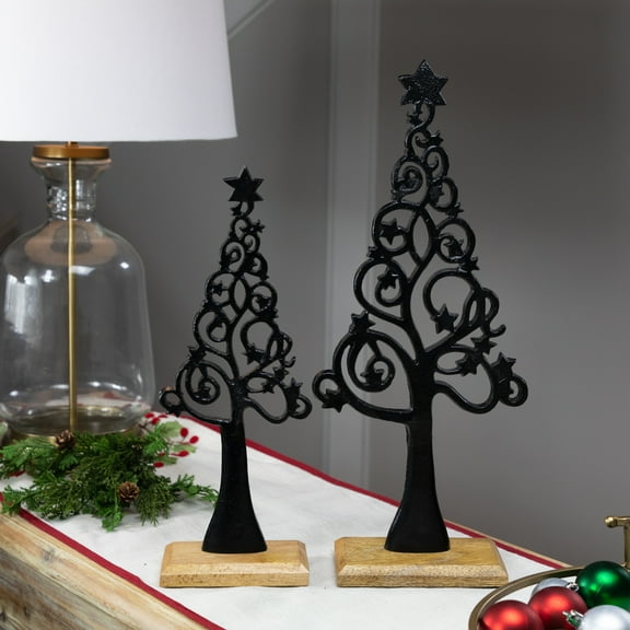 Northlight Starry Trees Metal Christmas Decorations - 18.5" - Black - Set of 2