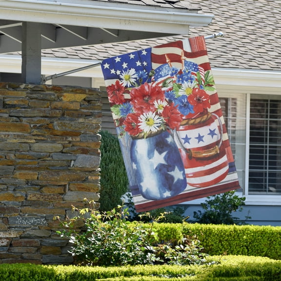 Northlight Stars and Stripes Patriotic Flower Bouquets Outdoor Flag - 28" x 40"