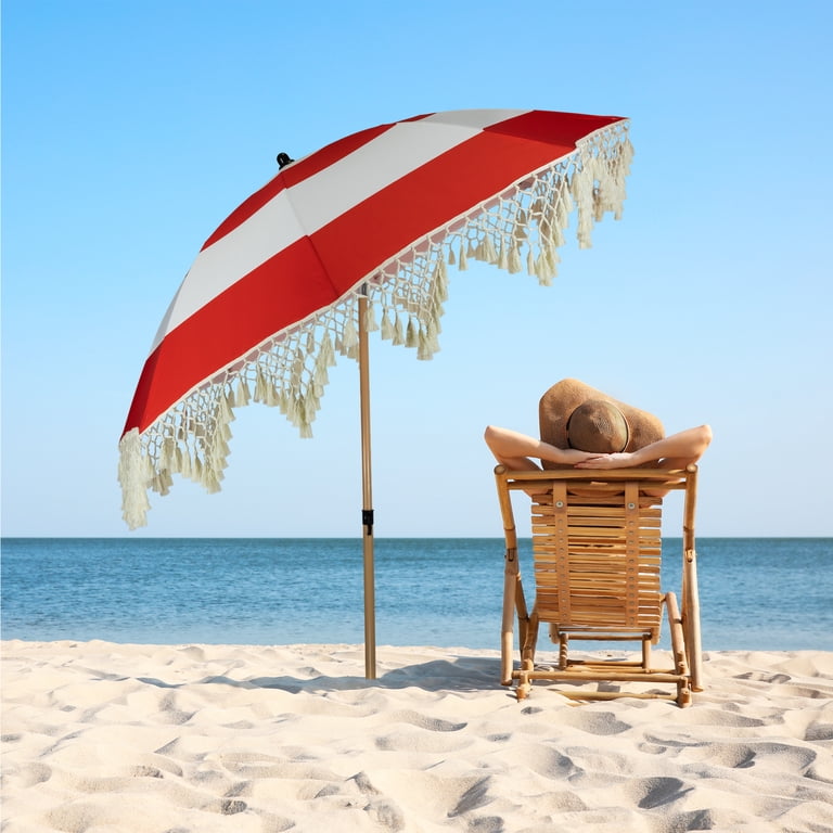 beach style patio umbrella Northlight Striped Outdoor Beach Market Umbrella with Tiltt- 6.5'