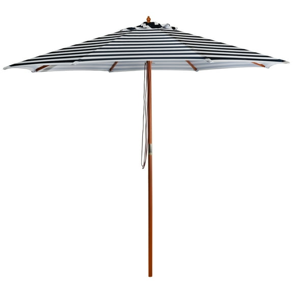 Northlight Striped Outdoor Patio Market Umbrella with Wooden Pole - 8.5' - Blue and White