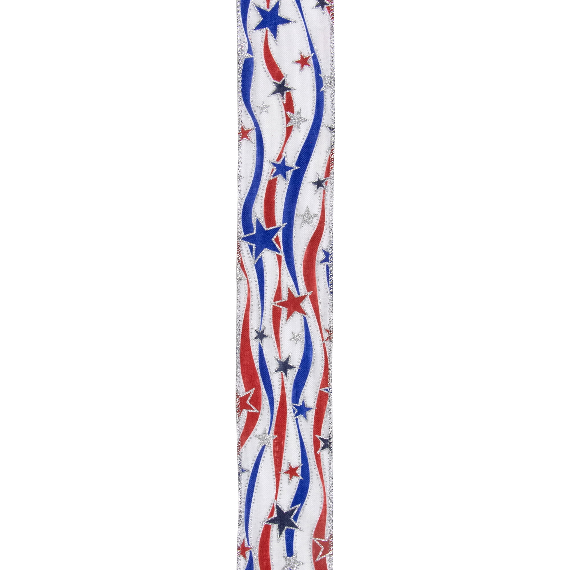 Northlight Striped Swirl Wired Spring Craft Fourth Of July Multi-Color Polyester Ribbon, 360" X 2.5"