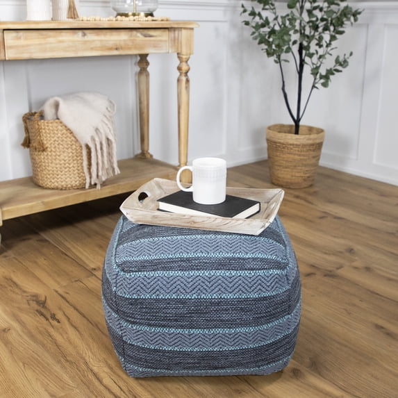 Northlight Striped Woven Cotton Square Pouf - 14" - Gray