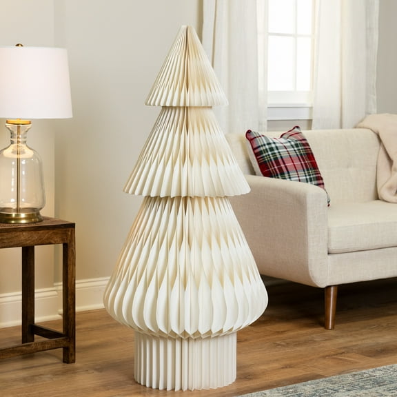 Northlight Tall Paper Accordion Honeycomb Foldable Christmas Tree - 4' - Cream