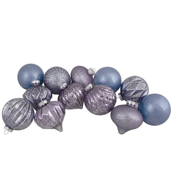 Northlight Finial and Glass Ball Christmas Ornaments -3.25" - Lavender and Blue - Set of 12