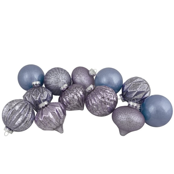 Northlight Finial and Glass Ball Christmas Ornaments -3.25" - Lavender and Blue - Set of 12