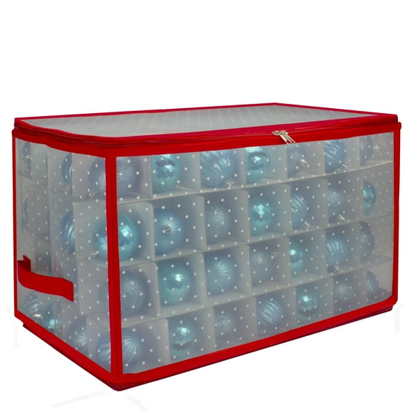 Northlight Transparent Zip Up Christmas Storage Box - 20.5" - Holds 112 Ornaments - Red and Clear
