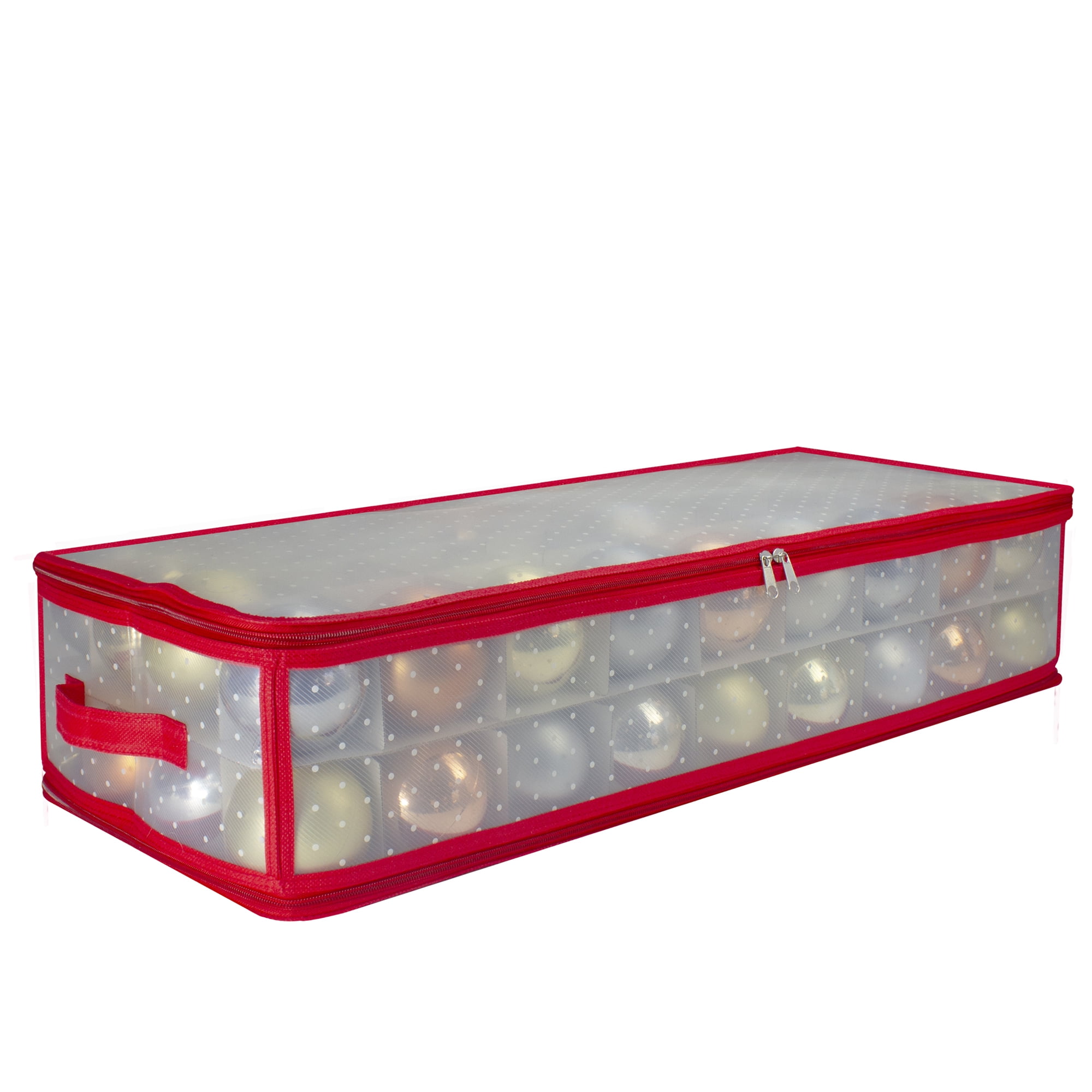 Red and Clear Plastic Collapsible Christmas Ornament Storage Box